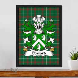 ScotsTee Shop Welsh Edward (AP JOHN WYNN AB IEUAN) Coat of Arms Family Crest Welsh National Tartan Framed Canvas Print