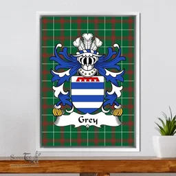 ScotsTee Shop Welsh Grey (of Ruthin-lords of Dyffryn Clwyd) Coat of Arms Family Crest Welsh National Tartan Framed Canvas Print