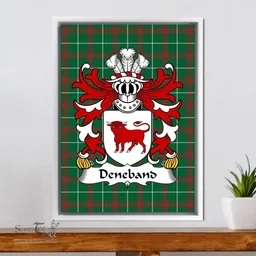 ScotsTee Shop Welsh Deneband (or DENEBAUD, of Gwent) Coat of Arms Family Crest Welsh National Tartan Framed Canvas Print