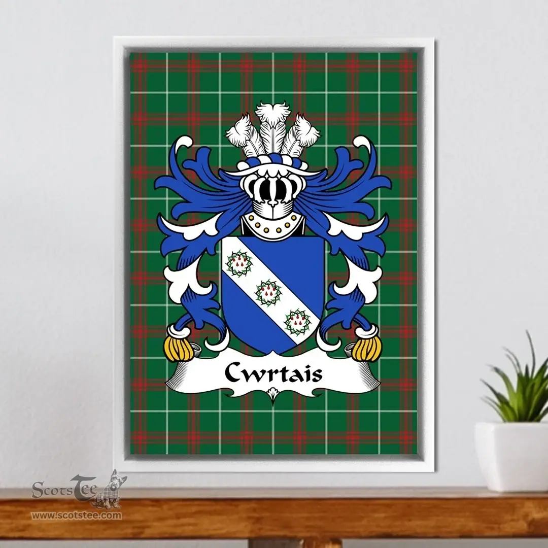 ScotsTee Shop Welsh Cwrtais (Courteys, Curthoyse, Curtis) Coat of Arms Family Crest Welsh National Tartan Framed Canvas Print