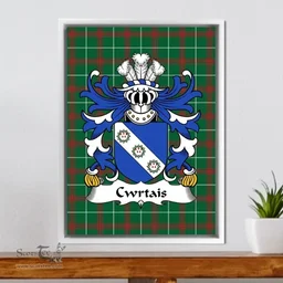 ScotsTee Shop Welsh Cwrtais (Courteys, Curthoyse, Curtis) Coat of Arms Family Crest Welsh National Tartan Framed Canvas Print