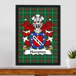 ScotsTee Shop Welsh Hampton (mayor of Beaumaris, Anglesey) Coat of Arms Family Crest Welsh National Tartan Framed Canvas Print
