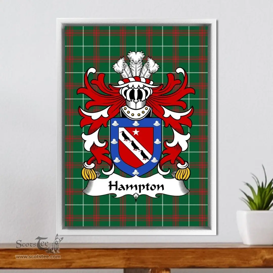 ScotsTee Shop Welsh Hampton (mayor of Beaumaris, Anglesey) Coat of Arms Family Crest Welsh National Tartan Framed Canvas Print