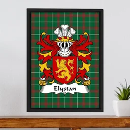 ScotsTee Shop Welsh Elystan (GLODRYDD) Coat of Arms Family Crest Welsh National Tartan Framed Canvas Print