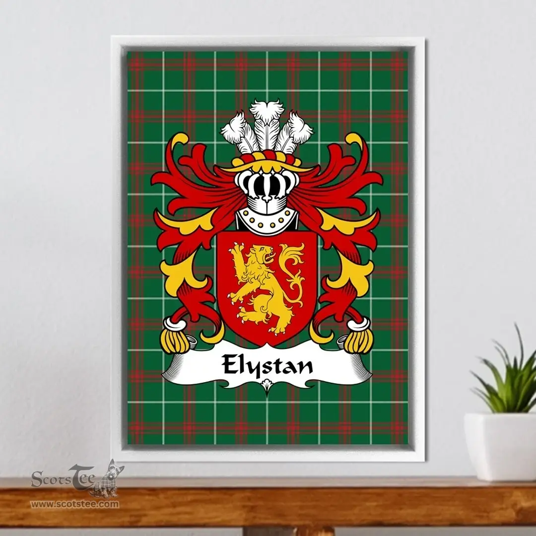 ScotsTee Shop Welsh Elystan (GLODRYDD) Coat of Arms Family Crest Welsh National Tartan Framed Canvas Print
