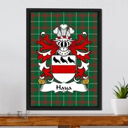 ScotsTee Shop Welsh Haya (lord Robert of Hay, Monmouth) Coat of Arms Family Crest Welsh National Tartan Framed Canvas Print