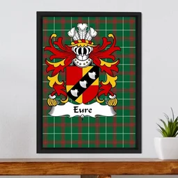 ScotsTee Shop Welsh Eure (Commander of Slebech, Pembrokeshire) Coat of Arms Family Crest Welsh National Tartan Framed Canvas Print