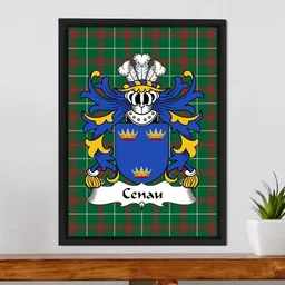 ScotsTee Shop Welsh Cenau (AP COEL GODEBOG) Coat of Arms Family Crest Welsh National Tartan Framed Canvas Print