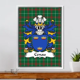 ScotsTee Shop Welsh Cenau (AP COEL GODEBOG) Coat of Arms Family Crest Welsh National Tartan Framed Canvas Print