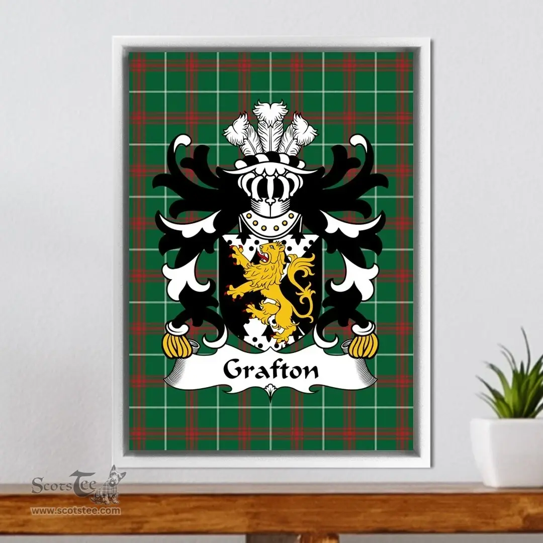 ScotsTee Shop Welsh Grafton (of Carew, Pembrokeshire) Coat of Arms Family Crest Welsh National Tartan Framed Canvas Print