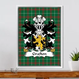 ScotsTee Shop Welsh Grafton (of Carew, Pembrokeshire) Coat of Arms Family Crest Welsh National Tartan Framed Canvas Print