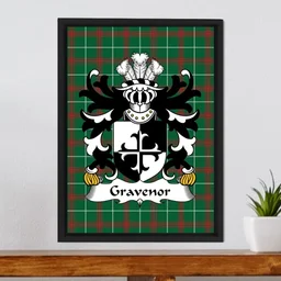 ScotsTee Shop Welsh Gravenor (or Gosvenor) Coat of Arms Family Crest Welsh National Tartan Framed Canvas Print