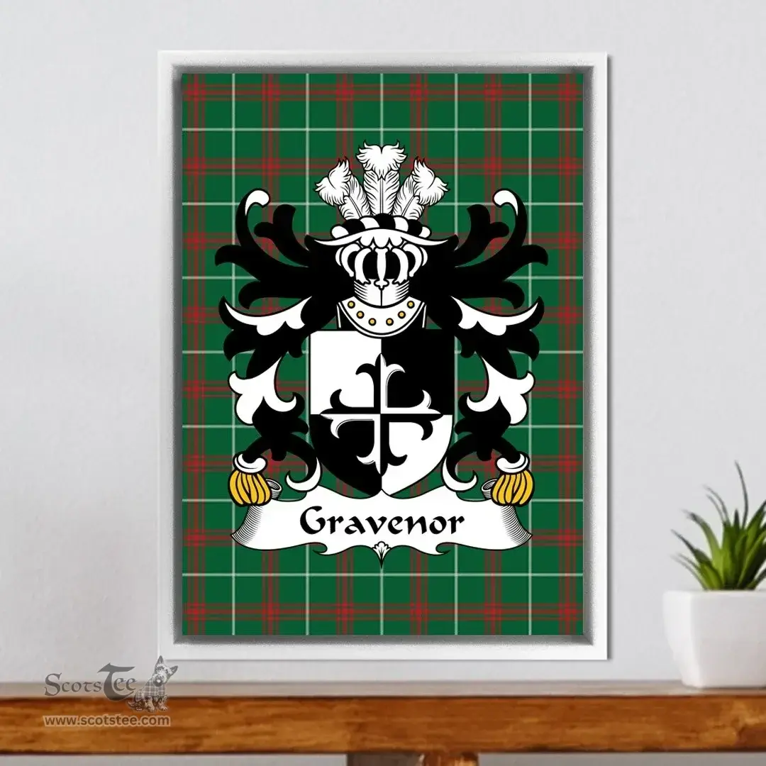 ScotsTee Shop Welsh Gravenor (or Gosvenor) Coat of Arms Family Crest Welsh National Tartan Framed Canvas Print