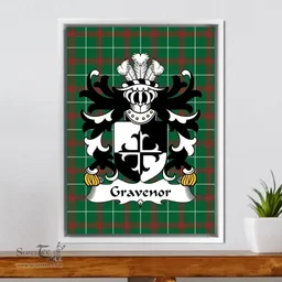 ScotsTee Shop Welsh Gravenor (or Gosvenor) Coat of Arms Family Crest Welsh National Tartan Framed Canvas Print