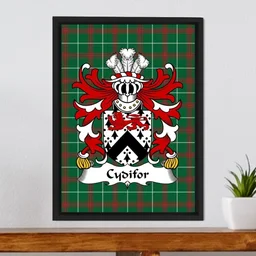 ScotsTee Shop Welsh Cydifor (AP SELYE -King of Dyfed) Coat of Arms Family Crest Welsh National Tartan Framed Canvas Print