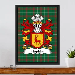 ScotsTee Shop Welsh Hopkin (DAVID- of Dan-y-graig, Swansea) Coat of Arms Family Crest Welsh National Tartan Framed Canvas Print