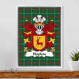 ScotsTee Shop Welsh Hopkin (DAVID- of Dan-y-graig, Swansea) Coat of Arms Family Crest Welsh National Tartan Framed Canvas Print