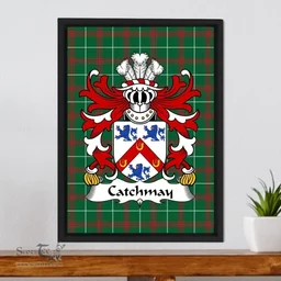 ScotsTee Shop Welsh Catchmay (of Monmouthshire) Coat of Arms Family Crest Welsh National Tartan Framed Canvas Print