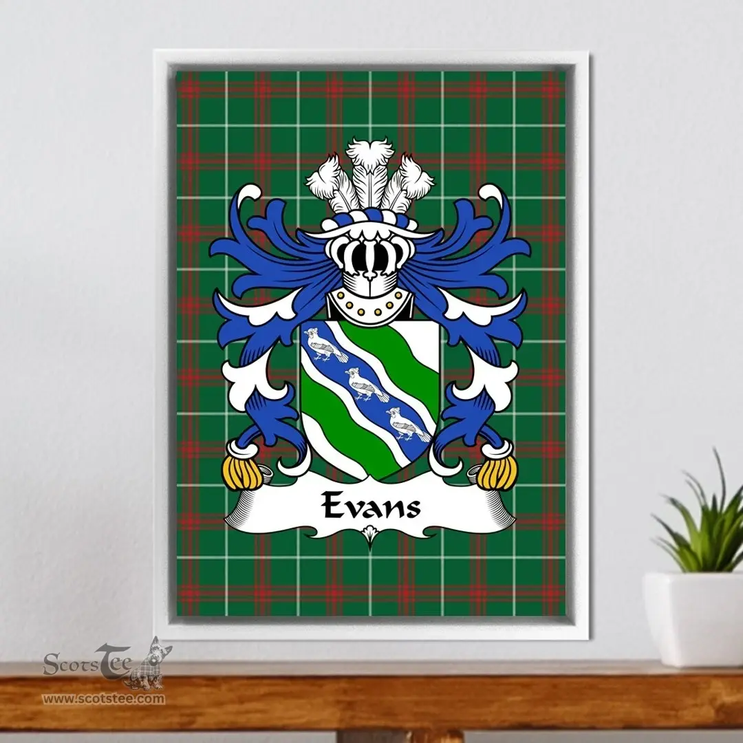 ScotsTee Shop Welsh Evans (of Chester) Coat of Arms Family Crest Welsh National Tartan Framed Canvas Print