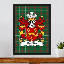 ScotsTee Shop Welsh Griffin (of Penrith-anglicized form of Gruffudd) Coat of Arms Family Crest Welsh National Tartan Framed Canvas Print