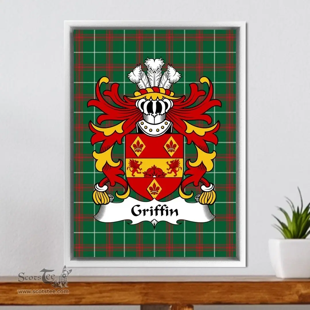 ScotsTee Shop Welsh Griffin (of Penrith-anglicized form of Gruffudd) Coat of Arms Family Crest Welsh National Tartan Framed Canvas Print