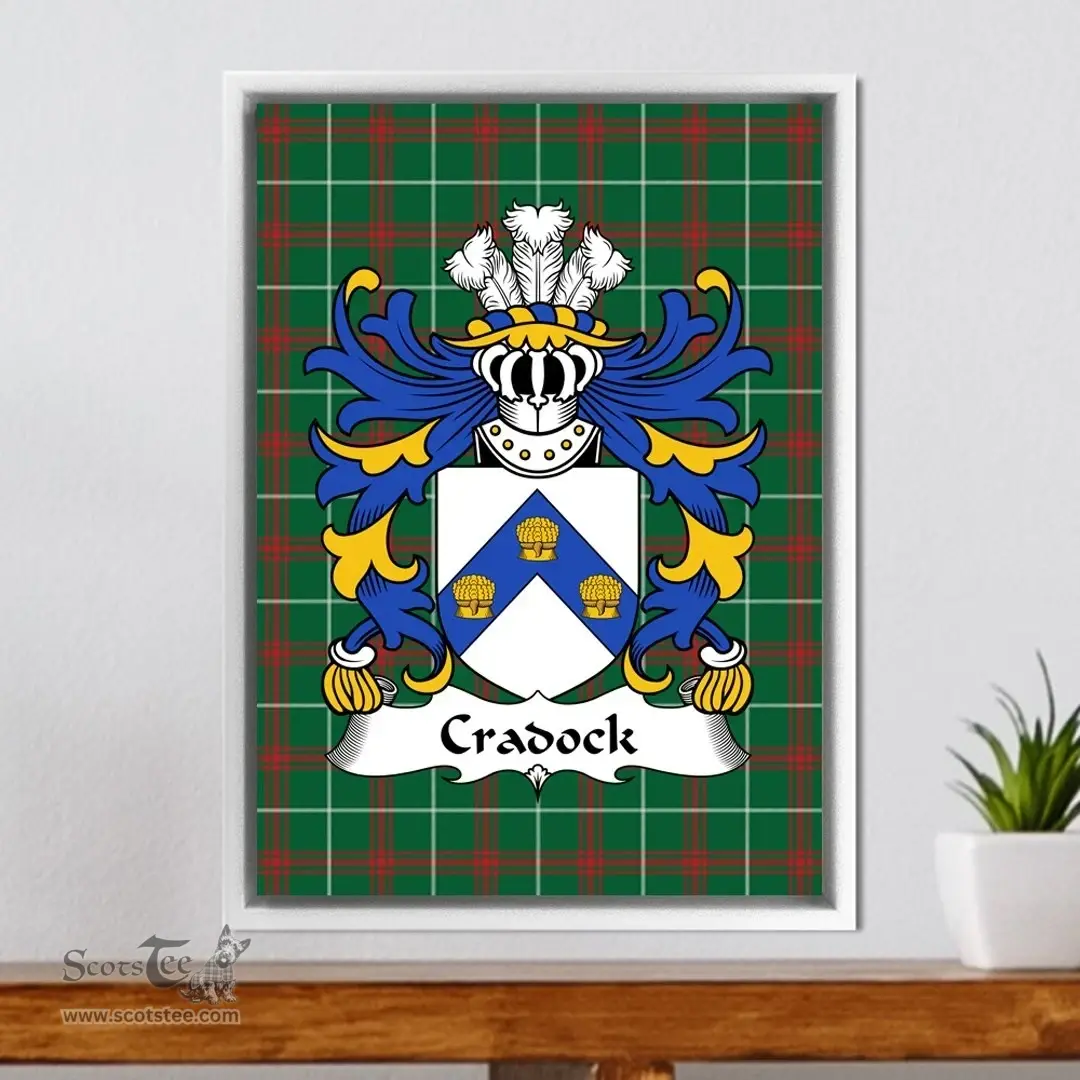 ScotsTee Shop Welsh Cradock (of Newton, Pembrokeshire) Coat of Arms Family Crest Welsh National Tartan Framed Canvas Print