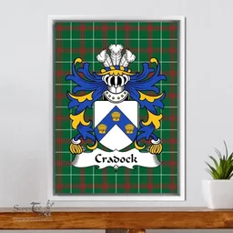 ScotsTee Shop Welsh Cradock (of Newton, Pembrokeshire) Coat of Arms Family Crest Welsh National Tartan Framed Canvas Print
