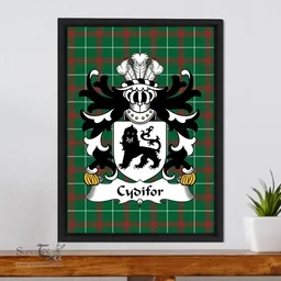 ScotsTee Shop Welsh Cydifor (FAWR) Coat of Arms Family Crest Welsh National Tartan Framed Canvas Print