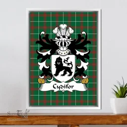 ScotsTee Shop Welsh Cydifor (FAWR) Coat of Arms Family Crest Welsh National Tartan Framed Canvas Print