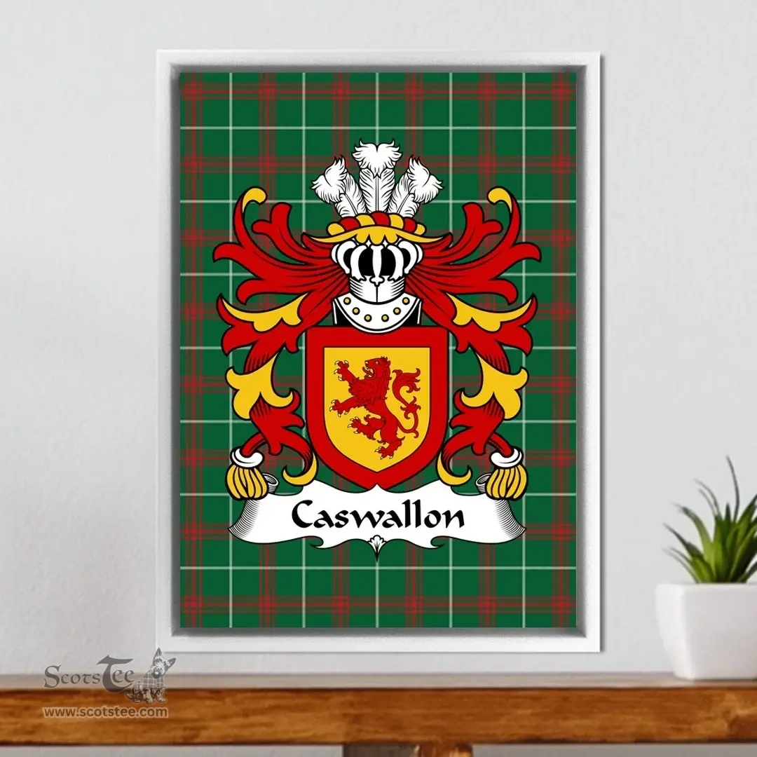 ScotsTee Shop Welsh Caswallon Coat of Arms Family Crest Welsh National Tartan Framed Canvas Print