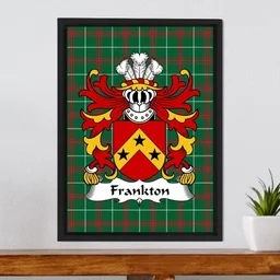 ScotsTee Shop Welsh Frankton (Daughter m. Madog Kynaston) Coat of Arms Family Crest Welsh National Tartan Framed Canvas Print