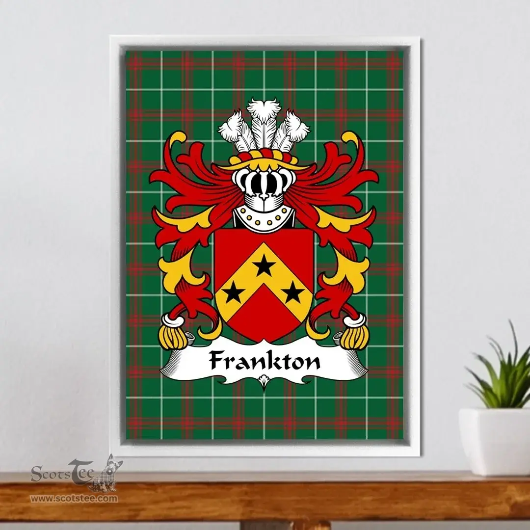ScotsTee Shop Welsh Frankton (Daughter m. Madog Kynaston) Coat of Arms Family Crest Welsh National Tartan Framed Canvas Print