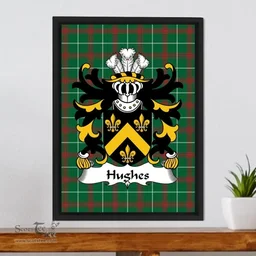 ScotsTee Shop Welsh Hughes (of Breconshire) Coat of Arms Family Crest Welsh National Tartan Framed Canvas Print
