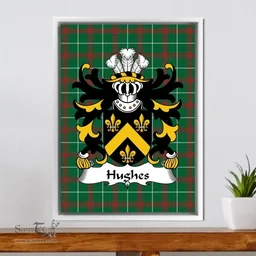 ScotsTee Shop Welsh Hughes (of Breconshire) Coat of Arms Family Crest Welsh National Tartan Framed Canvas Print