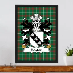 ScotsTee Shop Welsh Heaton (of Lleweni Green, Denbighshire) Coat of Arms Family Crest Welsh National Tartan Framed Canvas Print