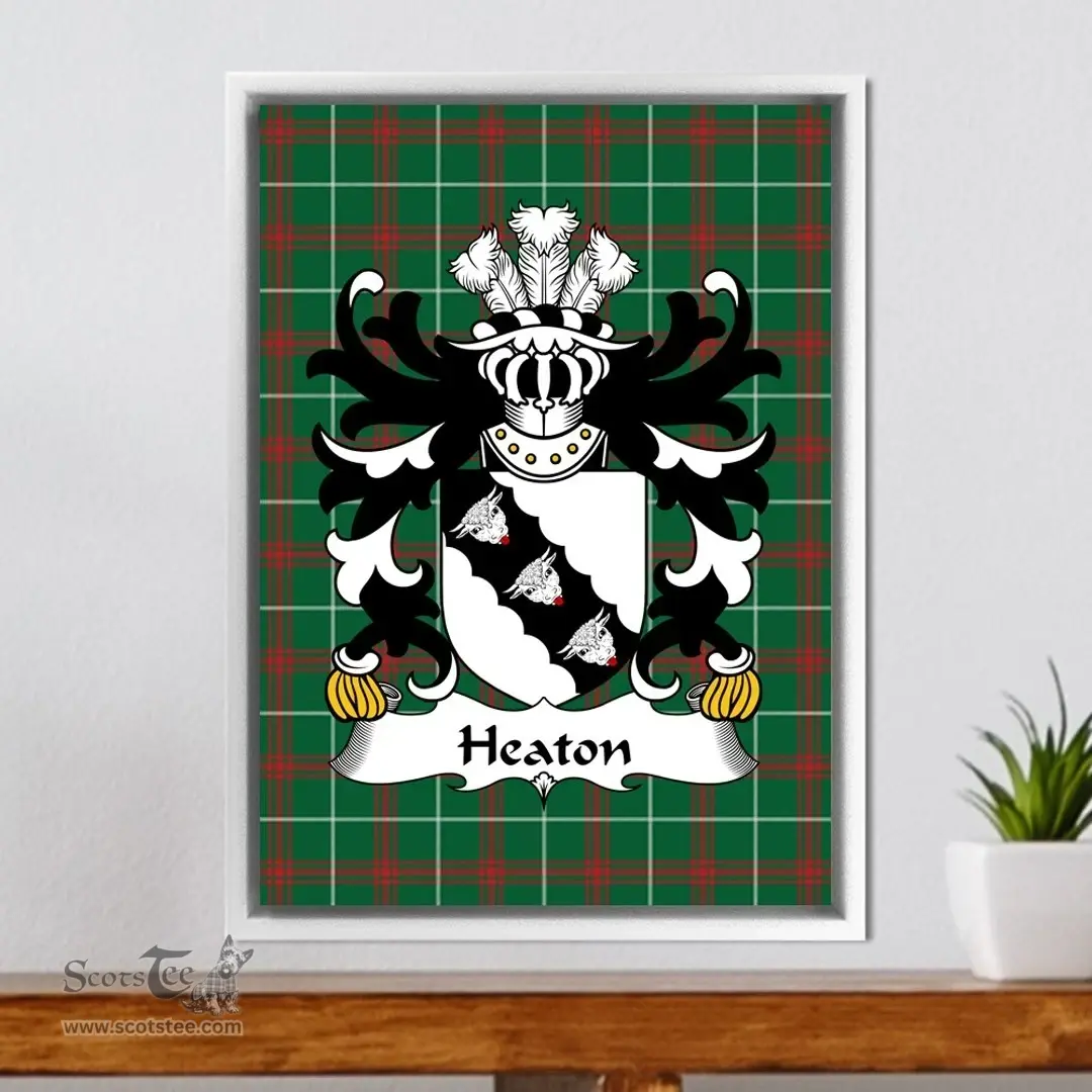 ScotsTee Shop Welsh Heaton (of Lleweni Green, Denbighshire) Coat of Arms Family Crest Welsh National Tartan Framed Canvas Print