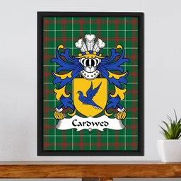 ScotsTee Shop Welsh Cardwed (of Twrcelyn, Bangor) Coat of Arms Family Crest Welsh National Tartan Framed Canvas Print