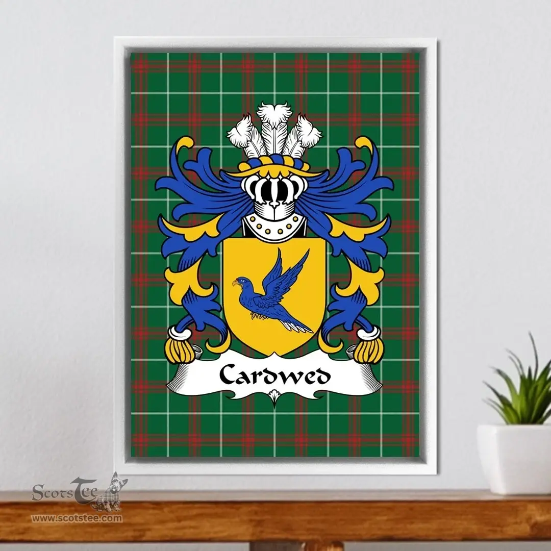 ScotsTee Shop Welsh Cardwed (of Twrcelyn, Bangor) Coat of Arms Family Crest Welsh National Tartan Framed Canvas Print