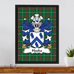 ScotsTee Shop Welsh Hooks (of Conwy, Caernarfonshire) Coat of Arms Family Crest Welsh National Tartan Framed Canvas Print