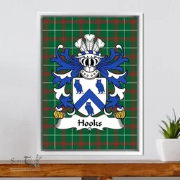 ScotsTee Shop Welsh Hooks (of Conwy, Caernarfonshire) Coat of Arms Family Crest Welsh National Tartan Framed Canvas Print