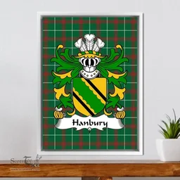 ScotsTee Shop Welsh Hanbury (of Pontypool, Monmouthshire) Coat of Arms Family Crest Welsh National Tartan Framed Canvas Print