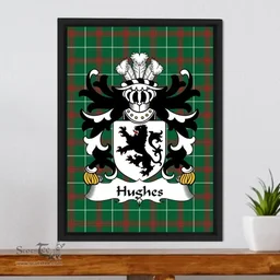 ScotsTee Shop Welsh Hughes (of Gwerclas, Merionethshire) Coat of Arms Family Crest Welsh National Tartan Framed Canvas Print