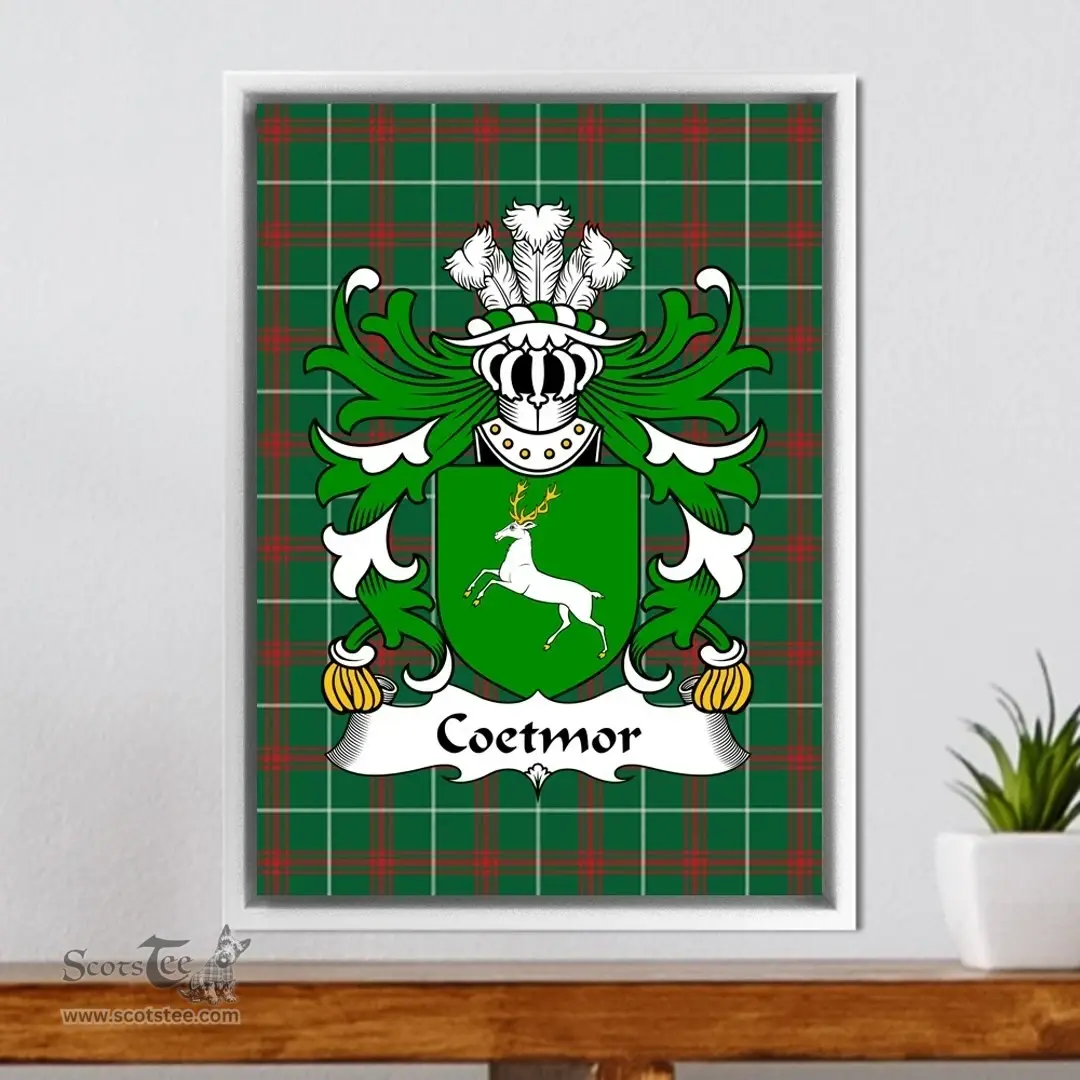 ScotsTee Shop Welsh Coetmor (of Llanllechid, Caernarfonshire) Coat of Arms Family Crest Welsh National Tartan Framed Canvas Print