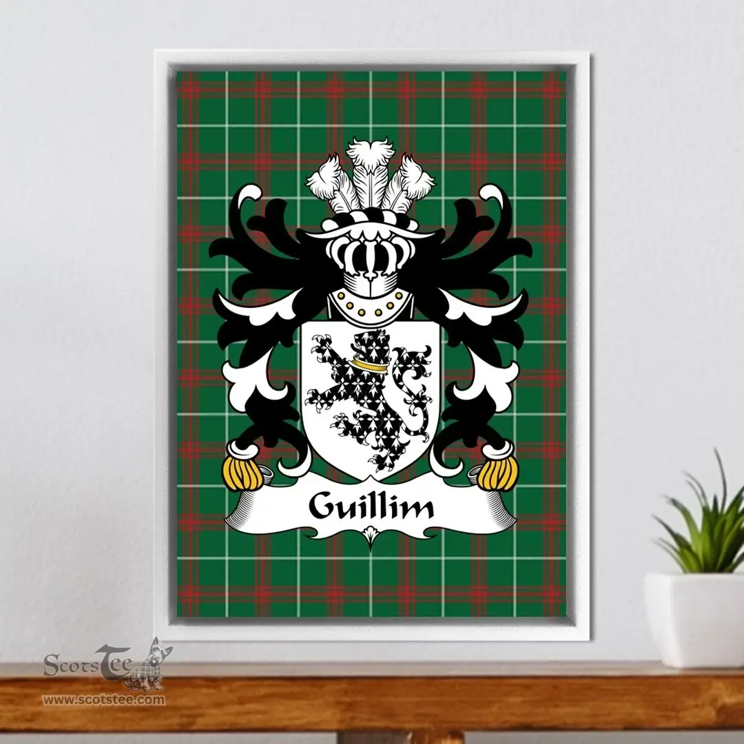 ScotsTee Shop Welsh Guillim (of Westbury, Gloucester) Coat of Arms Family Crest Welsh National Tartan Framed Canvas Print
