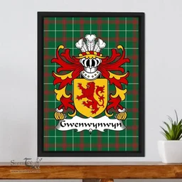 ScotsTee Shop Welsh Gwenwynwyn (AB OWAIN CYFEILIOG) Coat of Arms Family Crest Welsh National Tartan Framed Canvas Print