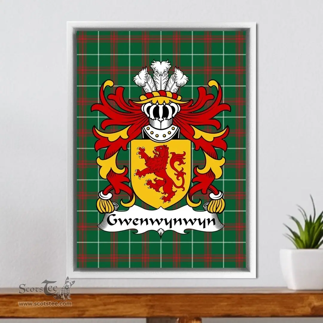 ScotsTee Shop Welsh Gwenwynwyn (AB OWAIN CYFEILIOG) Coat of Arms Family Crest Welsh National Tartan Framed Canvas Print