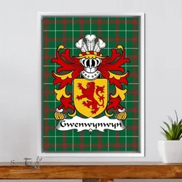 ScotsTee Shop Welsh Gwenwynwyn (AB OWAIN CYFEILIOG) Coat of Arms Family Crest Welsh National Tartan Framed Canvas Print