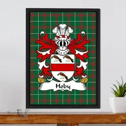 ScotsTee Shop Welsh Hoby (of Radnor, Powys) Coat of Arms Family Crest Welsh National Tartan Framed Canvas Print