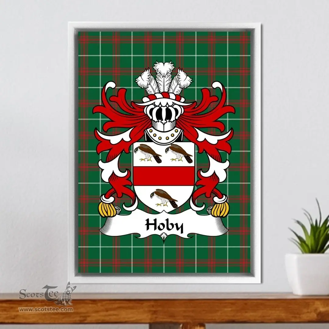 ScotsTee Shop Welsh Hoby (of Radnor, Powys) Coat of Arms Family Crest Welsh National Tartan Framed Canvas Print