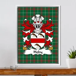 ScotsTee Shop Welsh Hoby (of Radnor, Powys) Coat of Arms Family Crest Welsh National Tartan Framed Canvas Print